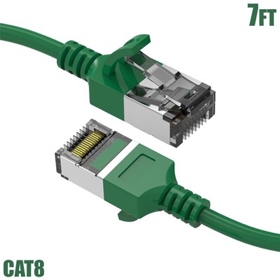0.5-10FT Cat8 RJ45 Network LAN Ethernet Shielded Patch Cable Slim 30AWG Green