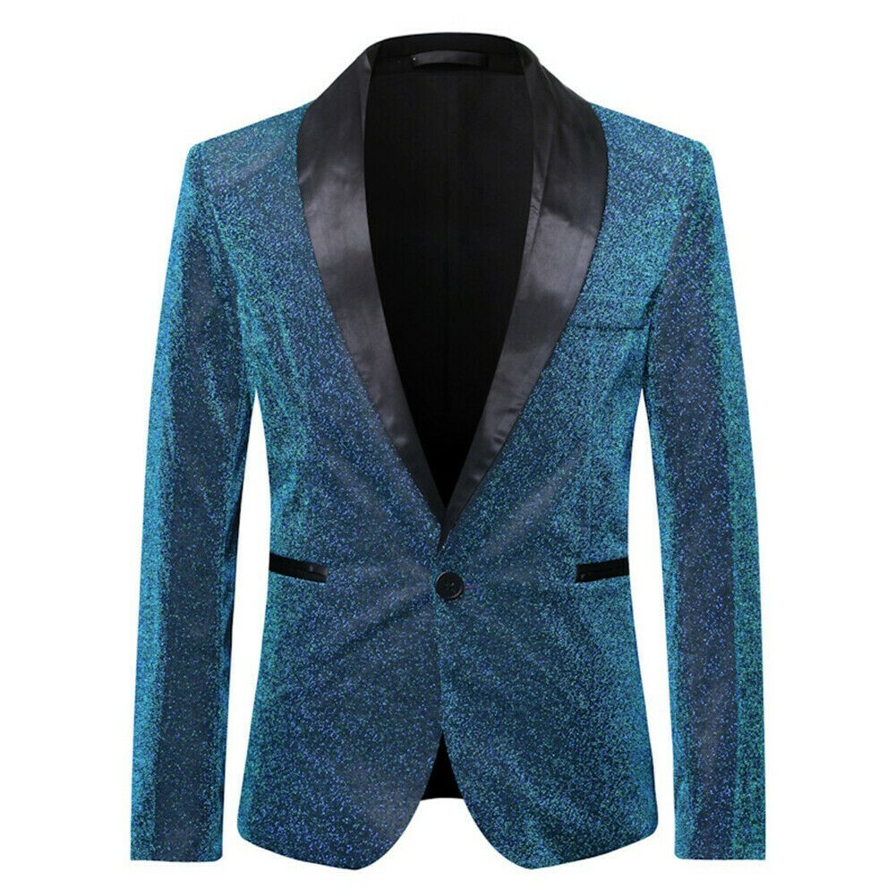 Mens Glitter Lurex Knit Suit Jacket Blazer Wedding Prom Costume Fancy Dress