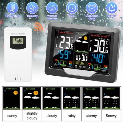 Home Weather Station Clock Wireless Indoor Outdoor Temperature Hygrometer Gauge