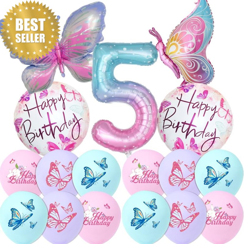 Butterfly Balloon 5Th Birthday Decorations, Colorful Gradient Pink Butterfly Foi