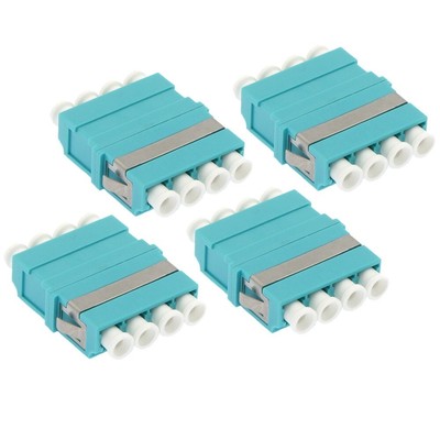 4x LC/UPC Multi-Mode Fiber Optical Quad Adapter Coupler OM3 Non-Flanged Aqua