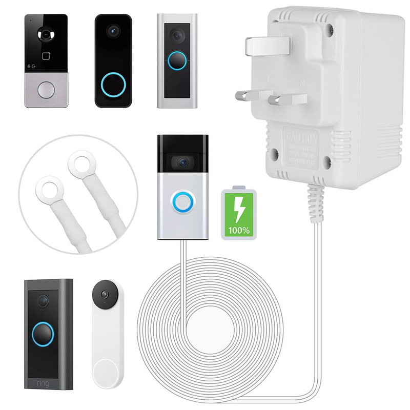 24V 500mA Doorbell Transformer with 8M Cable, Compatible with Ring Doorbells