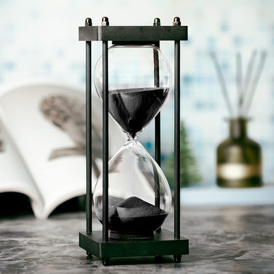 Hourglass Timer 60 Minute, Black Wooden Frame Decorative Sand Timer (Black Sand