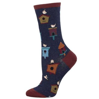 Socksmith Women's Crew Socks Birds and Birdhouses Novelty Footwear