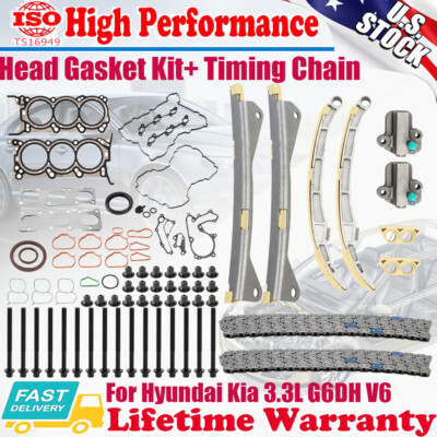 G6DH Engine Timing Chain & Oil Pumo + Head Gasket & Bolts For Hyundai Kia 3.3L