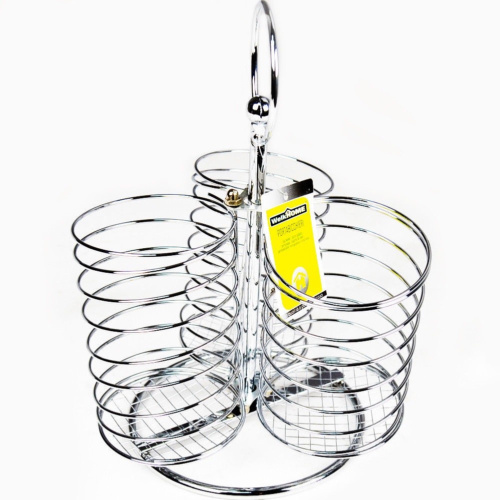 Portabicchieri a 3 Cilindri in Acciaio Cromato con Anello 22x16x16cm Cucina dfh