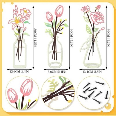 Metall Blumen Wandbilder Set 3 Teile Boho Minimalistischer Stil für Home Office