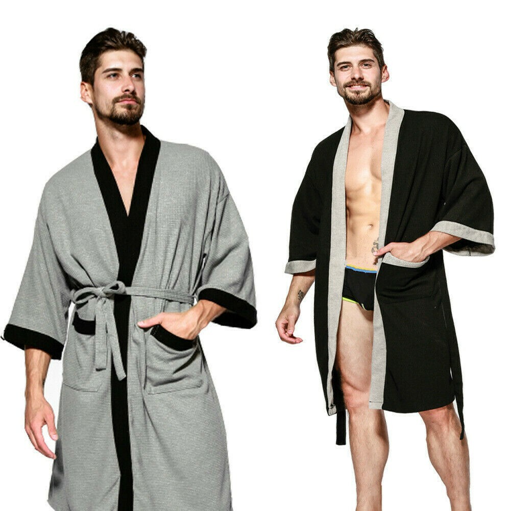 Herren Damen Kimono Bademantel Top Pyjama Nachtwäsche Abendkleid Baumwolle Weich