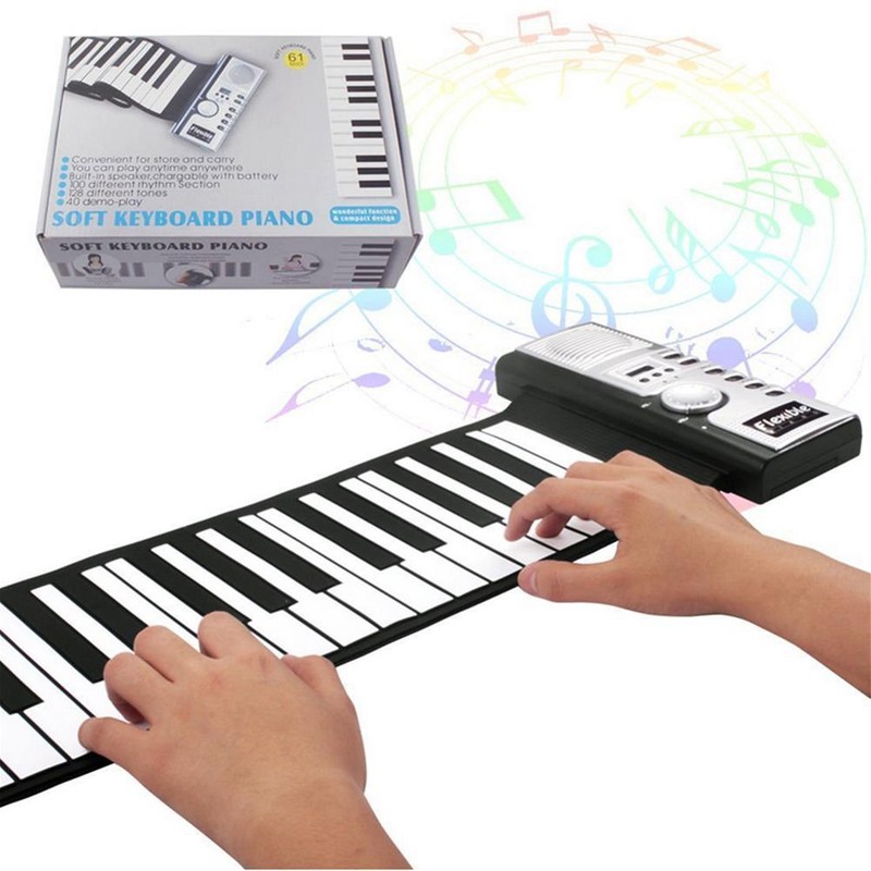 61-Key 128-Rhythm 40 Demo Songs Foldable Roll Up Electronic Piano MIDI ...