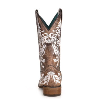 Pre-owned Corral Women's Glow Collection Brown/white Embroidery Western Boots (a4063)