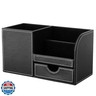 KINGFOM Desk Organizer Office Supplies Caddy Pu Leather Multi-function Storage Box Pen/Pencil,Cell phone, Business Name Cards Remote Control Holder with Small Drawer Black
