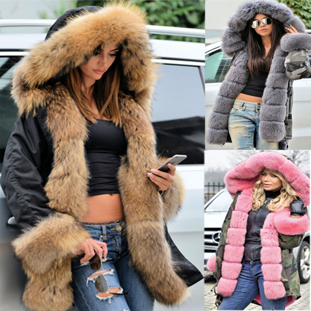 Winter Parka Outwear Coats Women Warm Long Coat Fur Collar Hooded Jacket Slim
