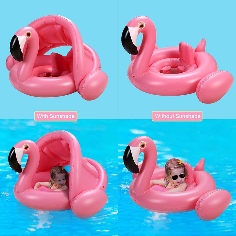 Baby Pool Float with Canopy,Flamingo Inflatable Swimming Ring,Infant Pool Floati