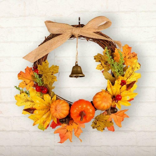 Autumn Maple Leaf Pumpkin Wreath Thanksgiving Halloween Front Door