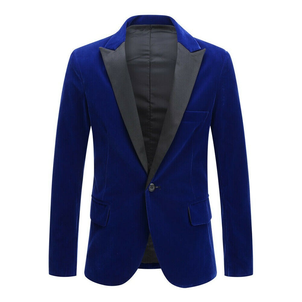 Hommes Velours Pic Revers Costume Veste Unique Boutonnière Blazer Manteau Formel