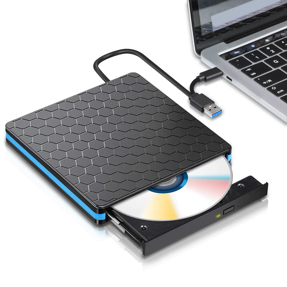 USB3.0 Type C CD Player Plug and Play DVD Recorder for Mac Tablet (blue border)