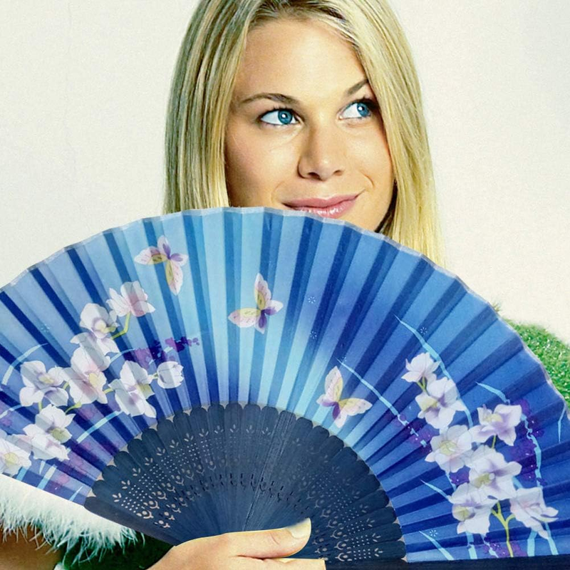4 PCS Handheld Folding Fans Bamboo Silk Fabric Cloth Folding Fans Chinese Japane