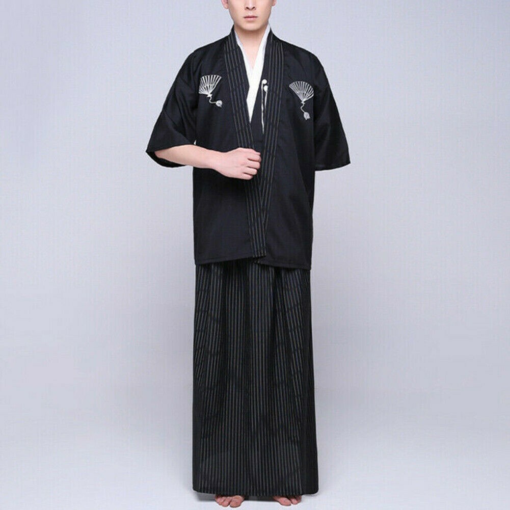 Herren Japanisch Strickjacke Kimono Kleid Asiatisch Ball Hemd Rock Kostüm Retro