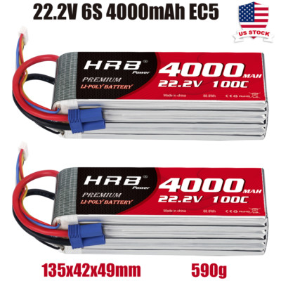 2x HRB 6S 22.2V LiPo Battery 4000mAh 100C EC5 Female for RC Car Truck Helis