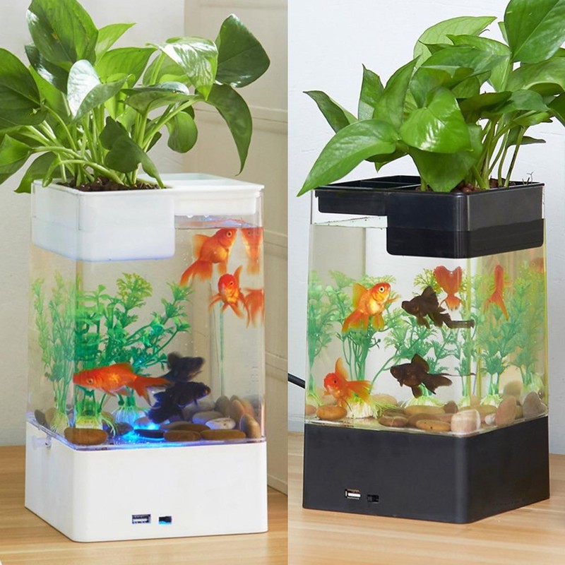 Mini Self Cleaning Desktop Fish Tank Aquarium Led Colorful