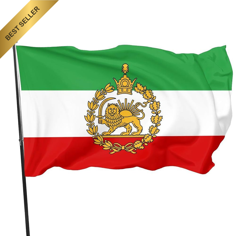Old Historic Iran Iranian Flag with Lion Sun Crown, 3X5Ft, Premium Polyester, Do