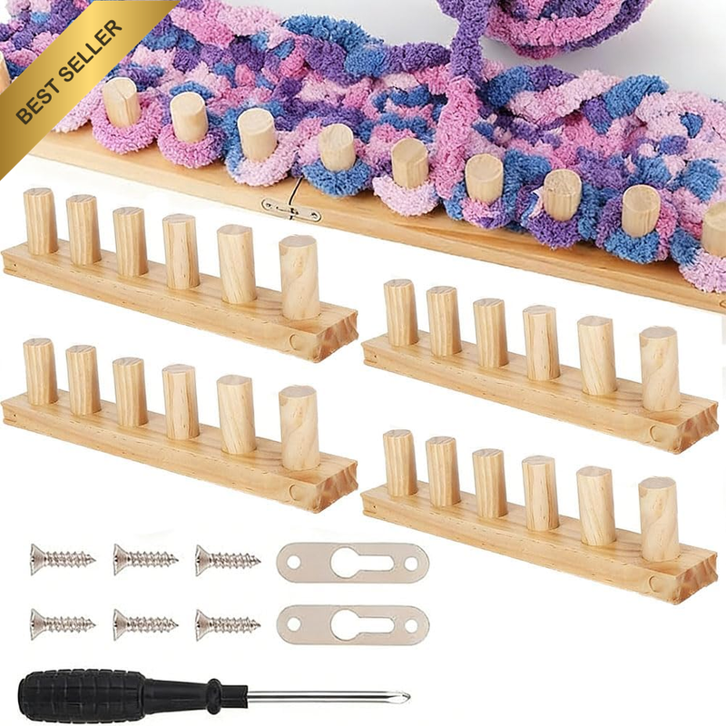 Chunky Knitting Blanket Loom, 4 Pcs Wooden Loom Kit for Blankets 33Cm, Portable