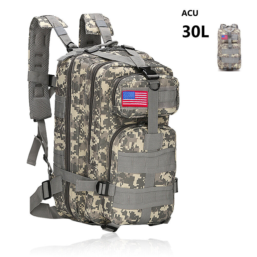 Color:ACU Camo:30L Military Molle Tactical Backpack Rucksack Camping Hiking Bag Outdoor Travel