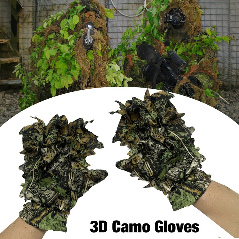 Full Finger 3D Leafy Camo Hunting Ghillie Suit Gloves Tactical Hunting 2 Pair