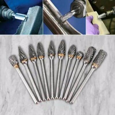 10x 1/4 Inch Double-Cut Tungsten Steel Carbide Rotary Burr Die Grinder Shank Bit