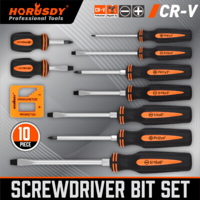 10 Pcs Magnetic Screwdriver Set Demagnetizer Magnetizer Tool Phillips Flat Head