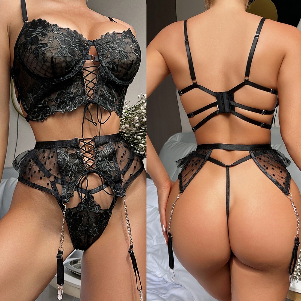 Women's Sexy Lingerie Lace Babydoll Bra Thong Set Sleepwear Underwear Nightwear