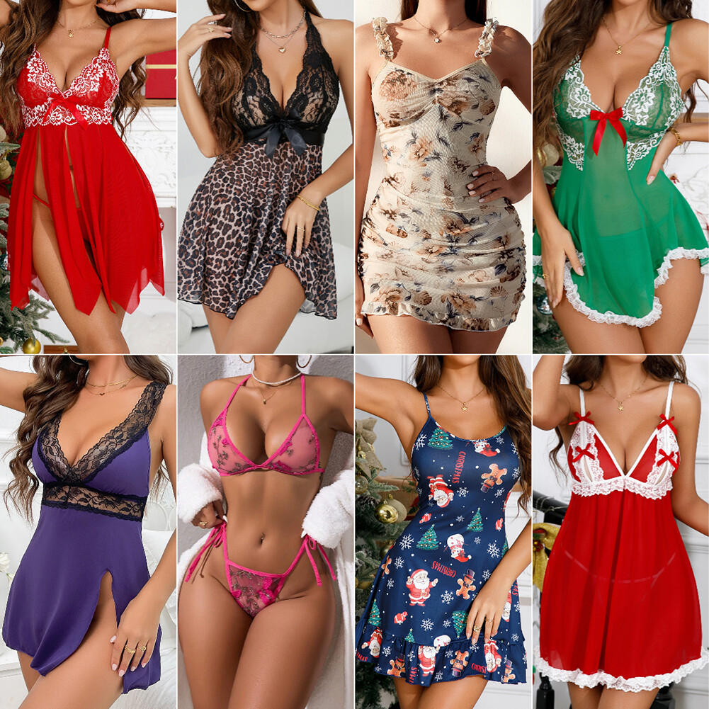 Women's Sexy-Lingerie Babydoll G-string Sleepwear Underwear Lace Dress Nightwear