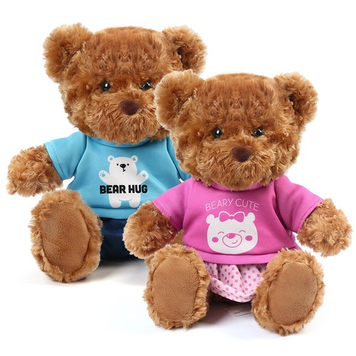 2pcs 10 inch Teddy Bear with Removable Clothes Stuffed Animal Plush Toys Brown