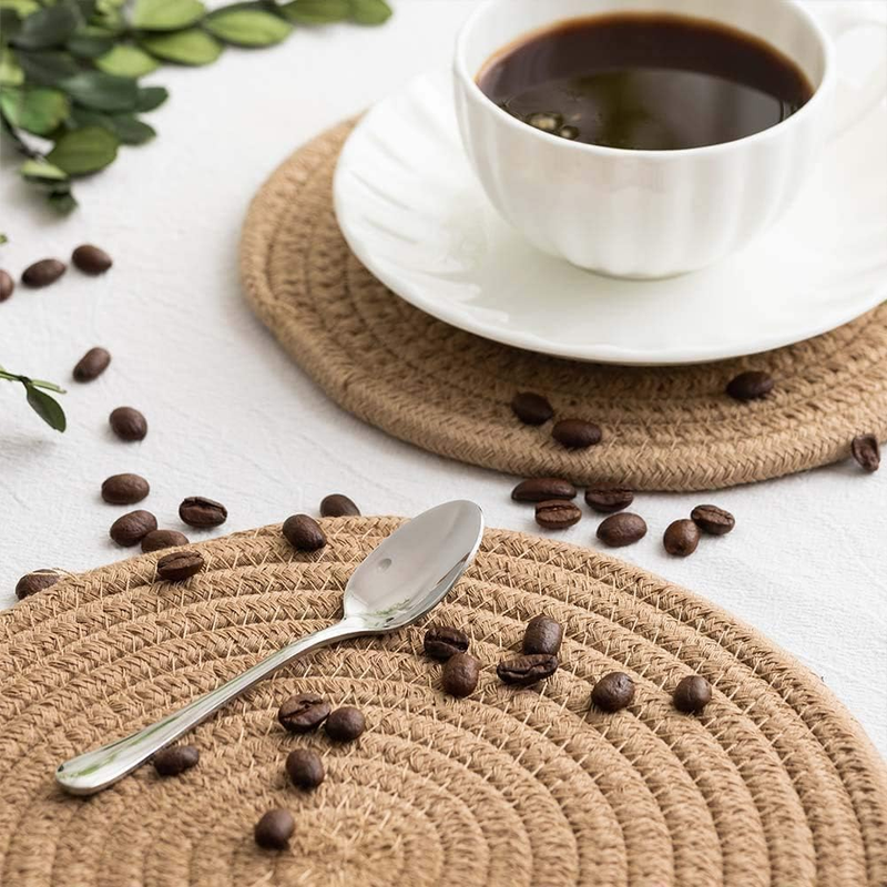 Jute Woven Placemats, Set of 4 round Braided Tablemats Natural Jute Rope Large P