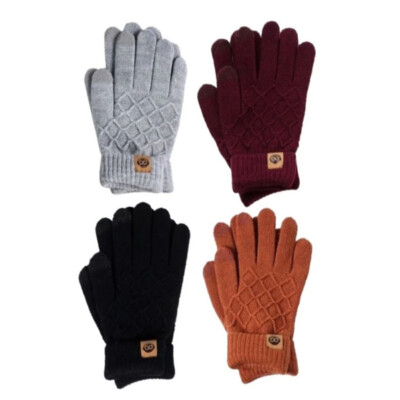 

Женские перчатки с диагональной строчкой Basketweave Knit Cuffed Touchscreen Fingertips