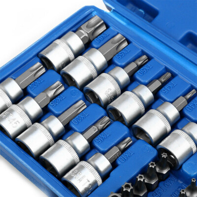 NEW 34pcs Torx Star Sockets & Bit Set Male Female E-torx Security Bits 3/8 Drive