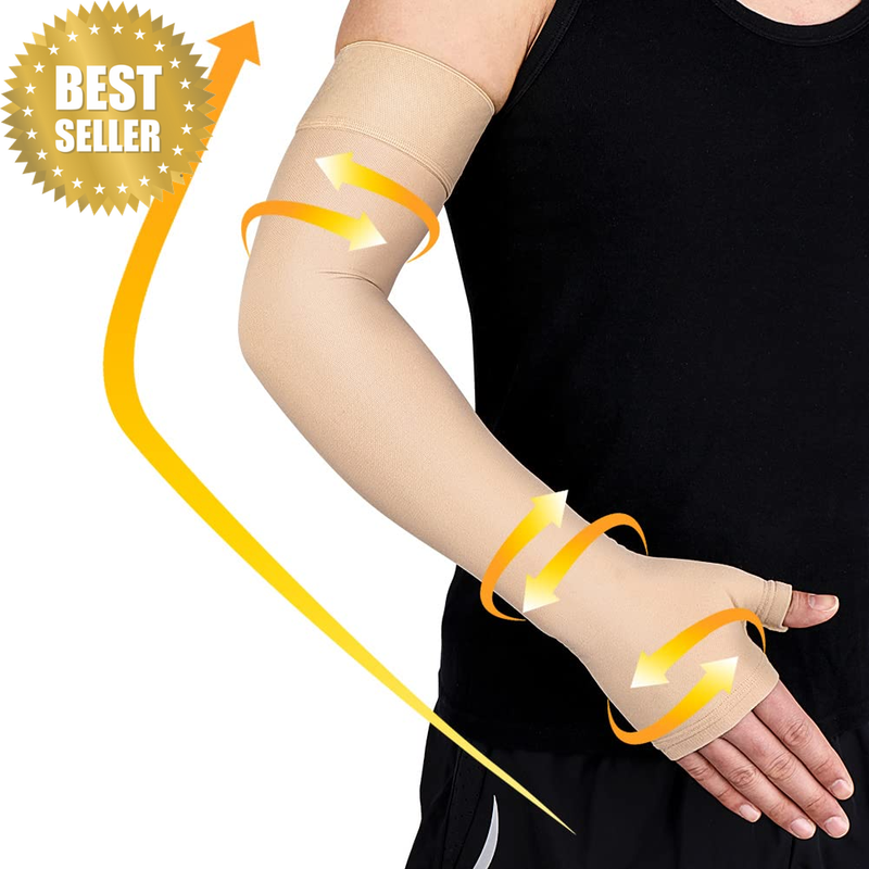 Lymphedema Medical Compression Arm Sleeve with Gauntlet for Men & Women (Single)