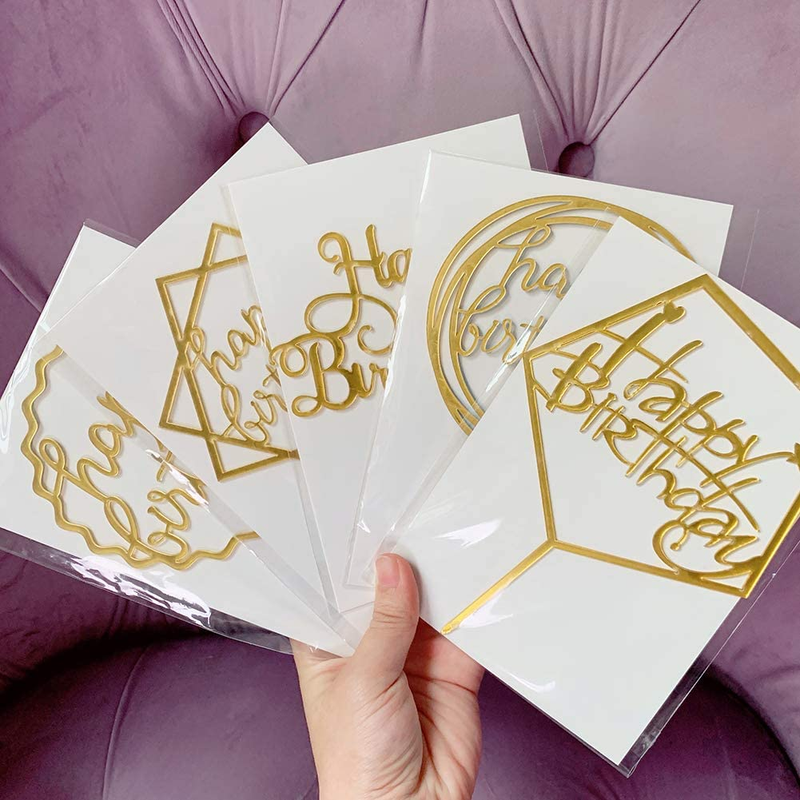 8 Pcs Acrylic Glitter Gold Cake Topper Acrylic Cake Toppers Happy Birthday Cake