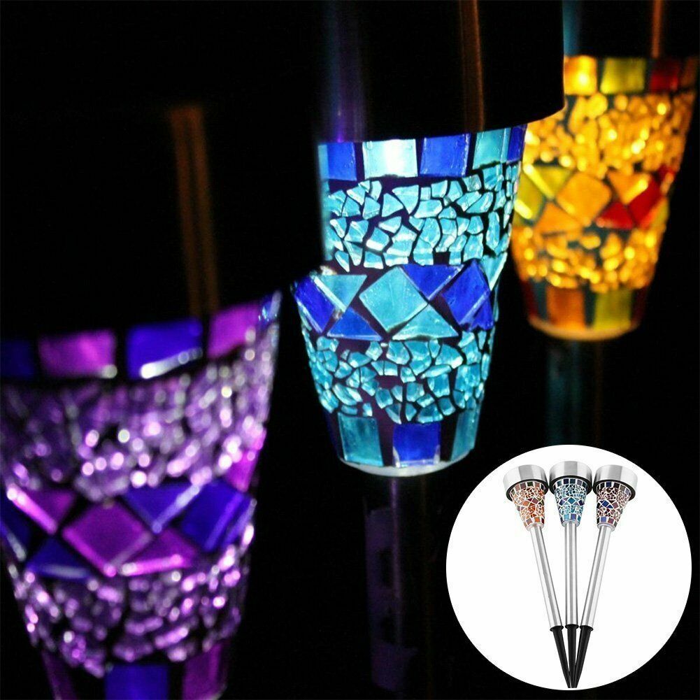 Set 3 Pezzi Lampade Luce Ricarica Solare Giardino Esterni Mosaico Colorato dfh