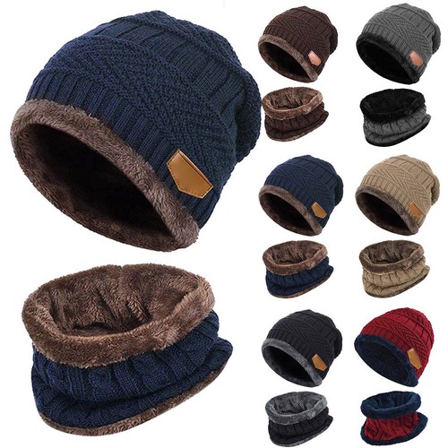Kids Boys Girls Winter Hat and Scarf Set Warm Knit Beanie Cap and Circle Scarf