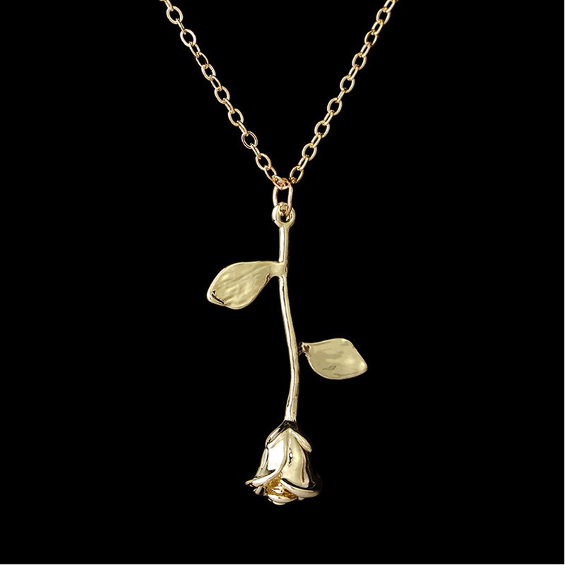 Détails Sur Collier Rose La Belle Et La Bête Finale Rose Fleur Or Rose Pendentif En Argent