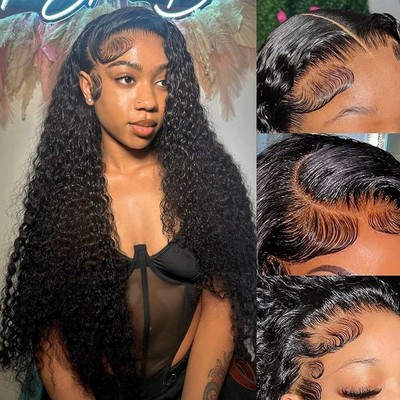 32 Inch Deep Wave Lace Front Wigs Human Hair Pre Plucked 13x6 Deep Wave HD La...
