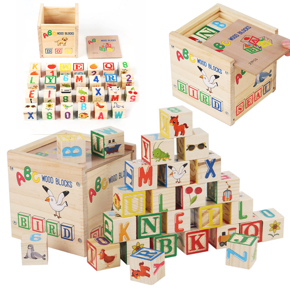 ABC Wooden Building Blocks Alphabet & Number Stacking Blocks for ...