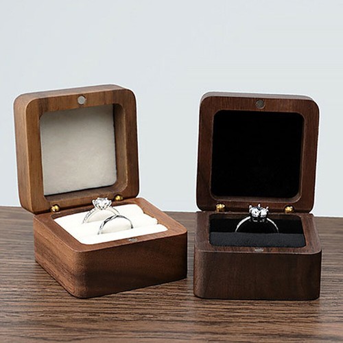 Wooden Engagement Ring Box for Proposal Wedding Pictures or Gift, Minimalist #F