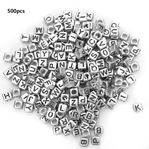 500pcs Acryl Perlen Buchstaben A-Z Zahlen Herzen Wrfel 6 mm Auswahl Gold Silber