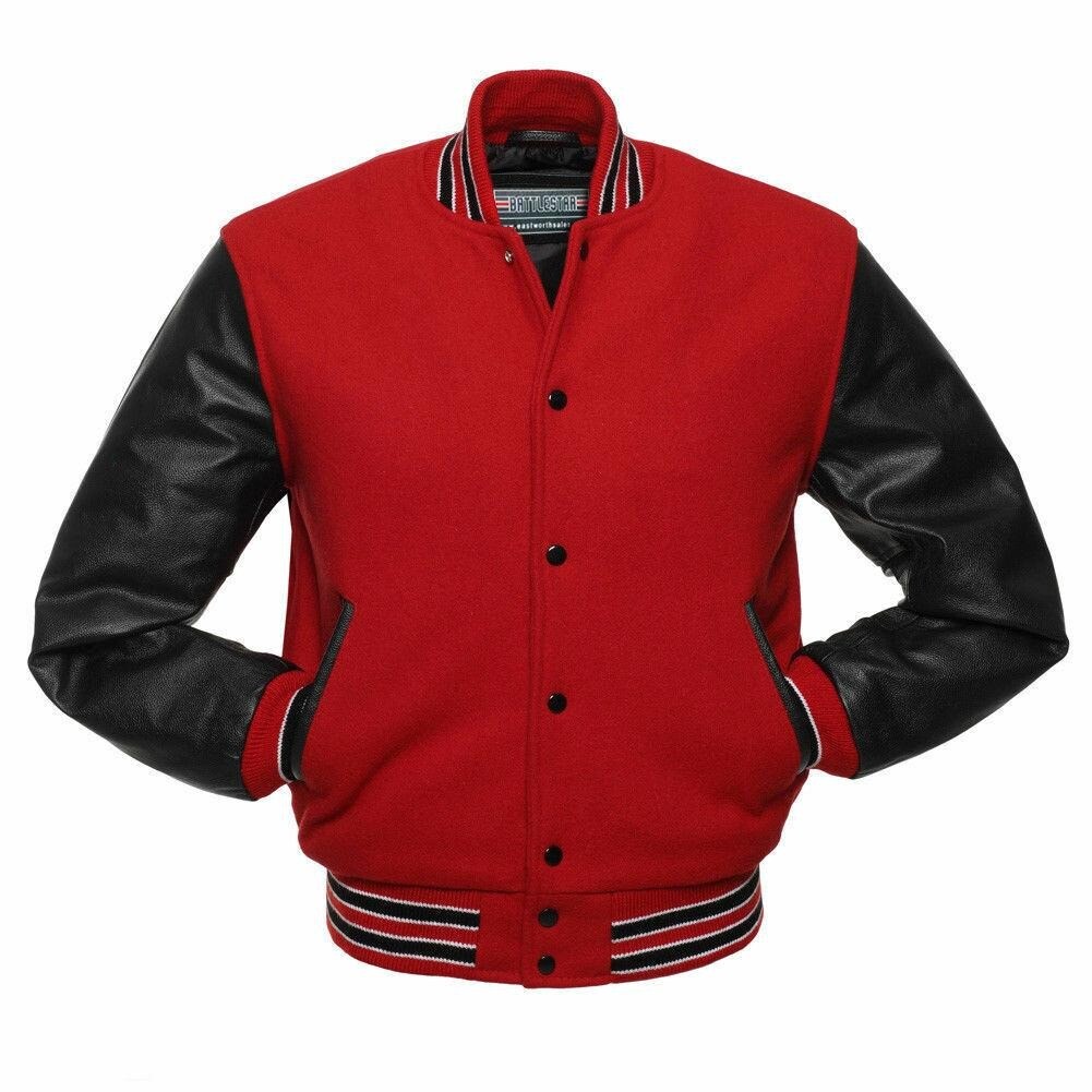 Men’s Varsity Jacket Genuine Real Cowhide Leather Sleeves Letterman