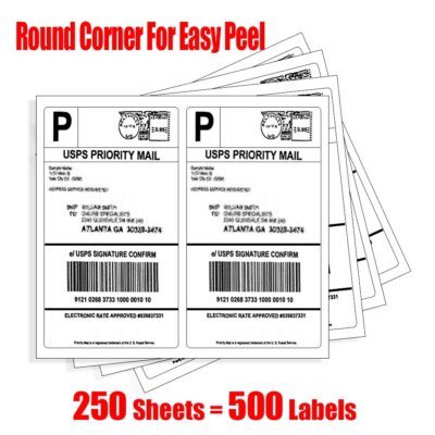 Premium 500 Self Adhesive Shipping Labels 8.5X5.5 Half Sheet 2 Per Sheet Value