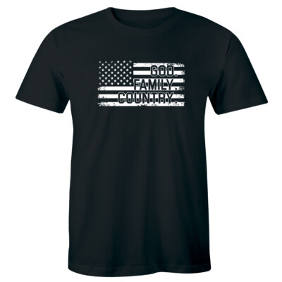 God Family Country with Patriotic American Flag Men's T-Shirt Distressed Tee