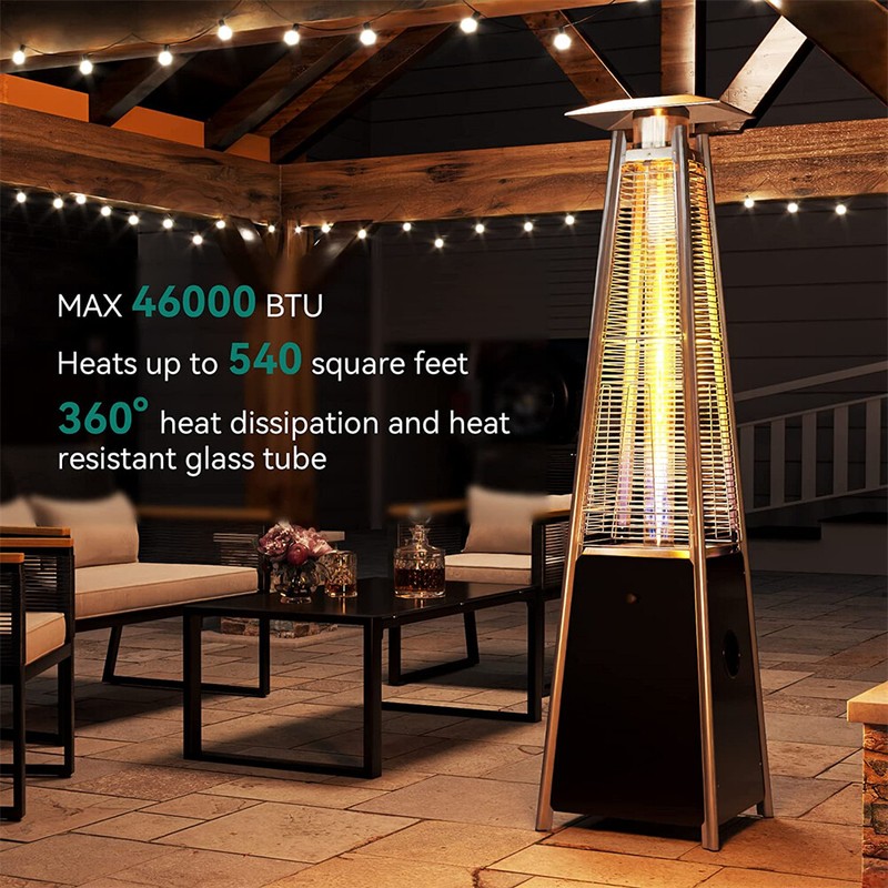 Patio Heater Propane 46000 BTU Pyramid Flame Outdoor Heater Glass Tube