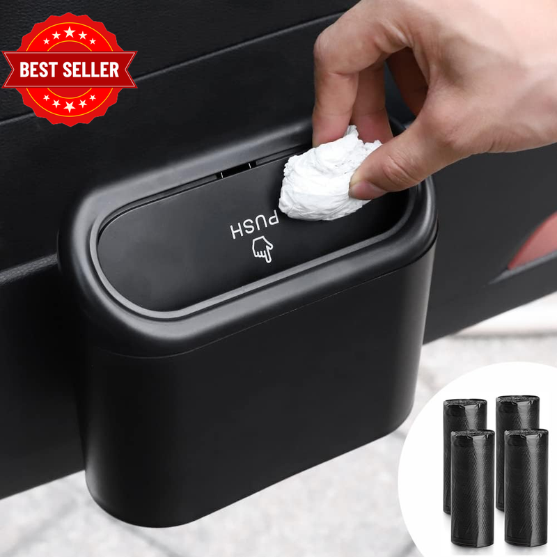 Car Trash Can with Lid, Leakproof Vehicle Garbage Organizer Holder Bin with 60 P
